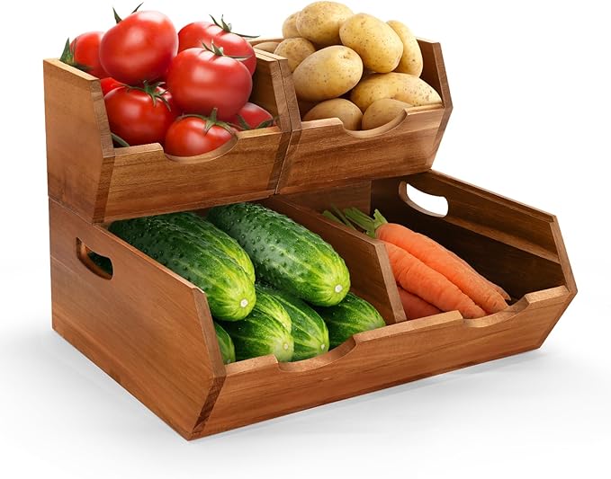 3 in 1 Acacia Wood Pantry Storage Bins