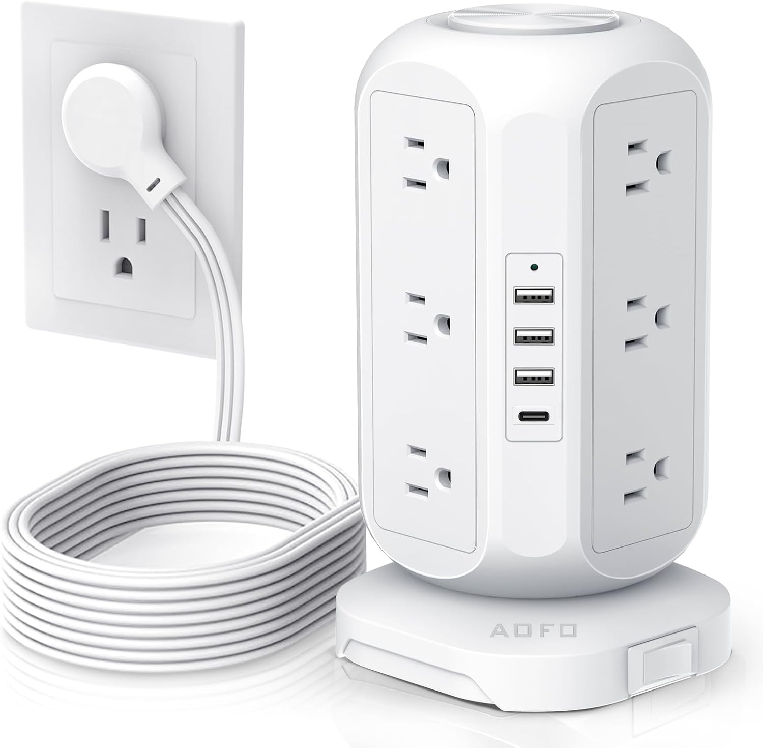 AOFO Tower Power Strip – 12 Outlets, 4 USB