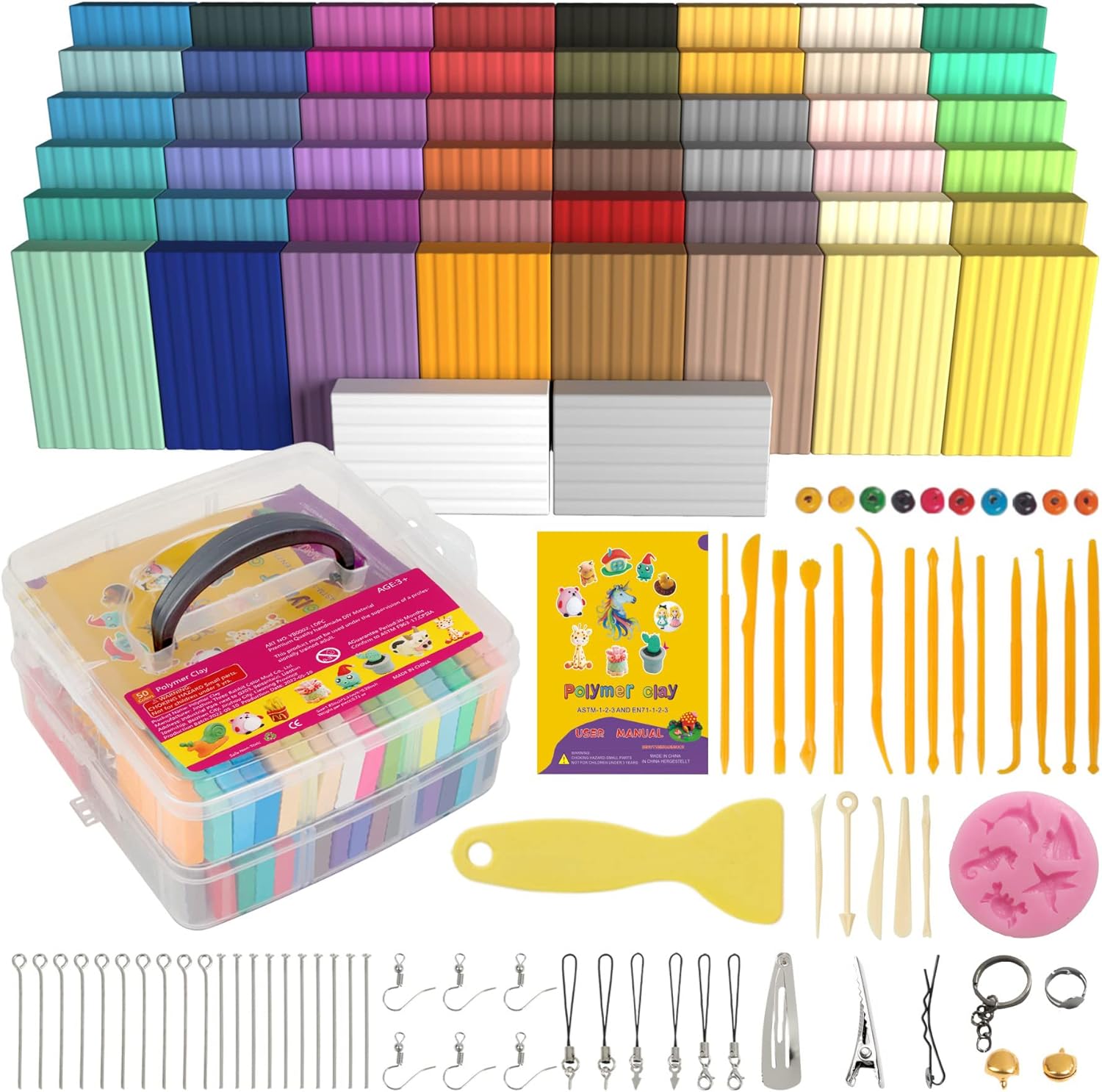 Polymer Clay Kit – 50 Colors Oven-Bake Modeling Clay Set